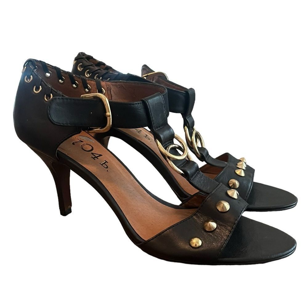 Anthropologie NO. 704B HEEL SANDALS Size 38.5 Gold Studded Black​